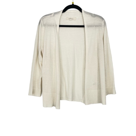 2/30$ Pointelle Womens Old Money Lightweight Cream 3/4 Sleeve Cardigan Medium - Picture 1 of 10